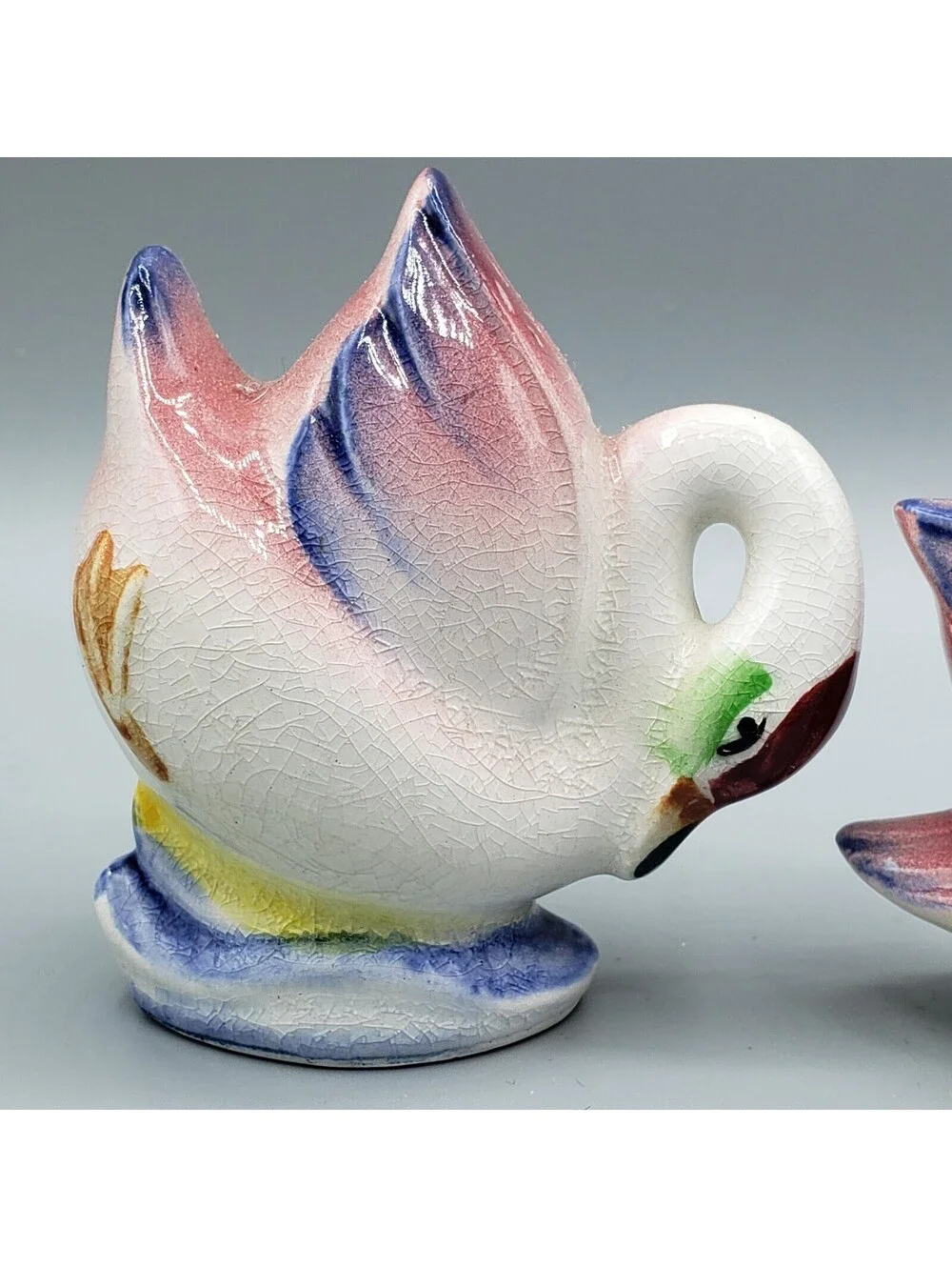 Vintage Japan Swan Salt and Pepper Shakers Ceramic Pink Blue White Birds